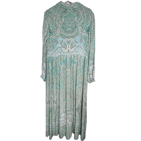 Soft Surroundings Aqua Scroll Design Button Up Dress Adair Dress Size L… - Picture 3 of 14